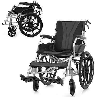 【国内即日発送】車椅子 折畳み 自走式 自立できる 軽量 アルミ製 コンパクト ノーパンクタイヤ 折りたたみ 収納可能 超軽量 コンパクト 安全ベルトつき 背面ポケット 外出用 介護 福祉用具 ブラッ