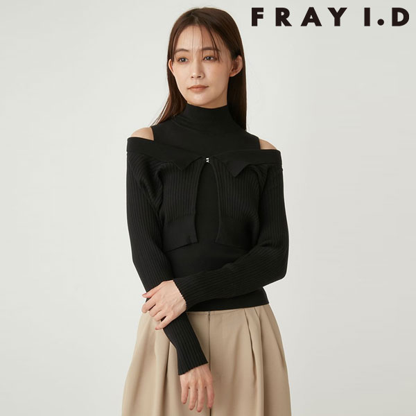 【SALE30%OFF】【即納】 フレイアイディー FRAY I.D トップス 24秋冬 リブカーデニットアンサンブル 長袖 ノースリーブ セット ミドル丈 fwnt244159