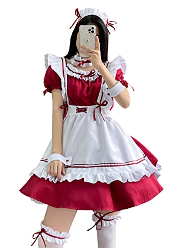 [レッド S] メイド服 コスプレ セクシー ロリータ 衣装 リボン プリンセス ドレス ゴスロリ ワンピース 大きいサイズ