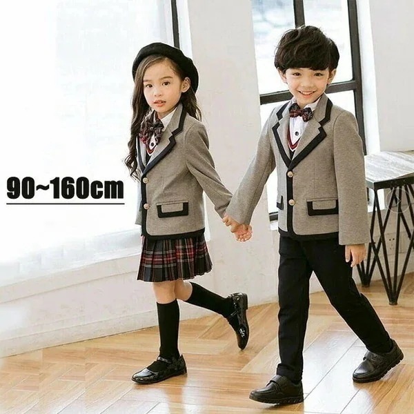 キッズスーツ 子供服 子供スーツ 男の子 女の子 4点セット グレー チェックスカート カラーシャツ かわいい 七五三 入学式 結婚式 キッズ フォーマル ボーイ ガール 卒園式 入園式 ベビー 子供