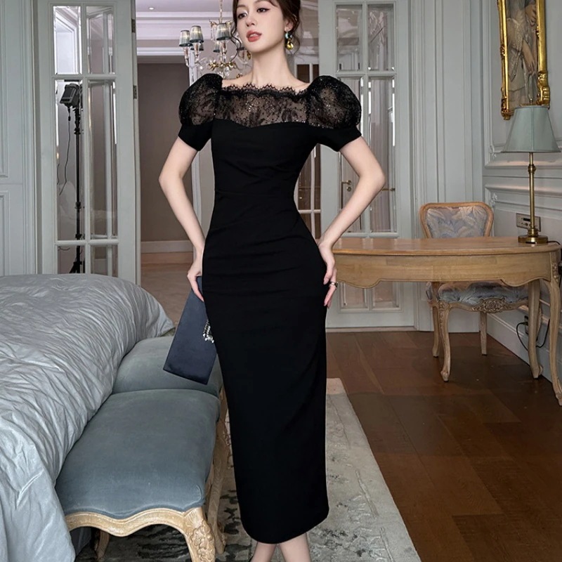 【JY.上品】2025 夏セクシーレース レトロ ロングワンピース 着痩せパーティー フォーマルキャバ 大人 同窓会 披露宴 卒業式 結婚式 演奏会 ウェディング メガ割