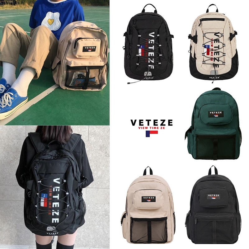 [VETEZE正品] NEW RETRO SPORT BAG / BIGLOGO BACKBAG / ユニセックスレトロスポーツリュック(3colors)/ベテーゼカバン/学生カバン/男女共用