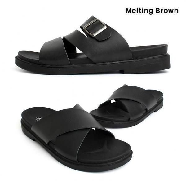 メンズデイリー牛革ストラップスリッパ2種