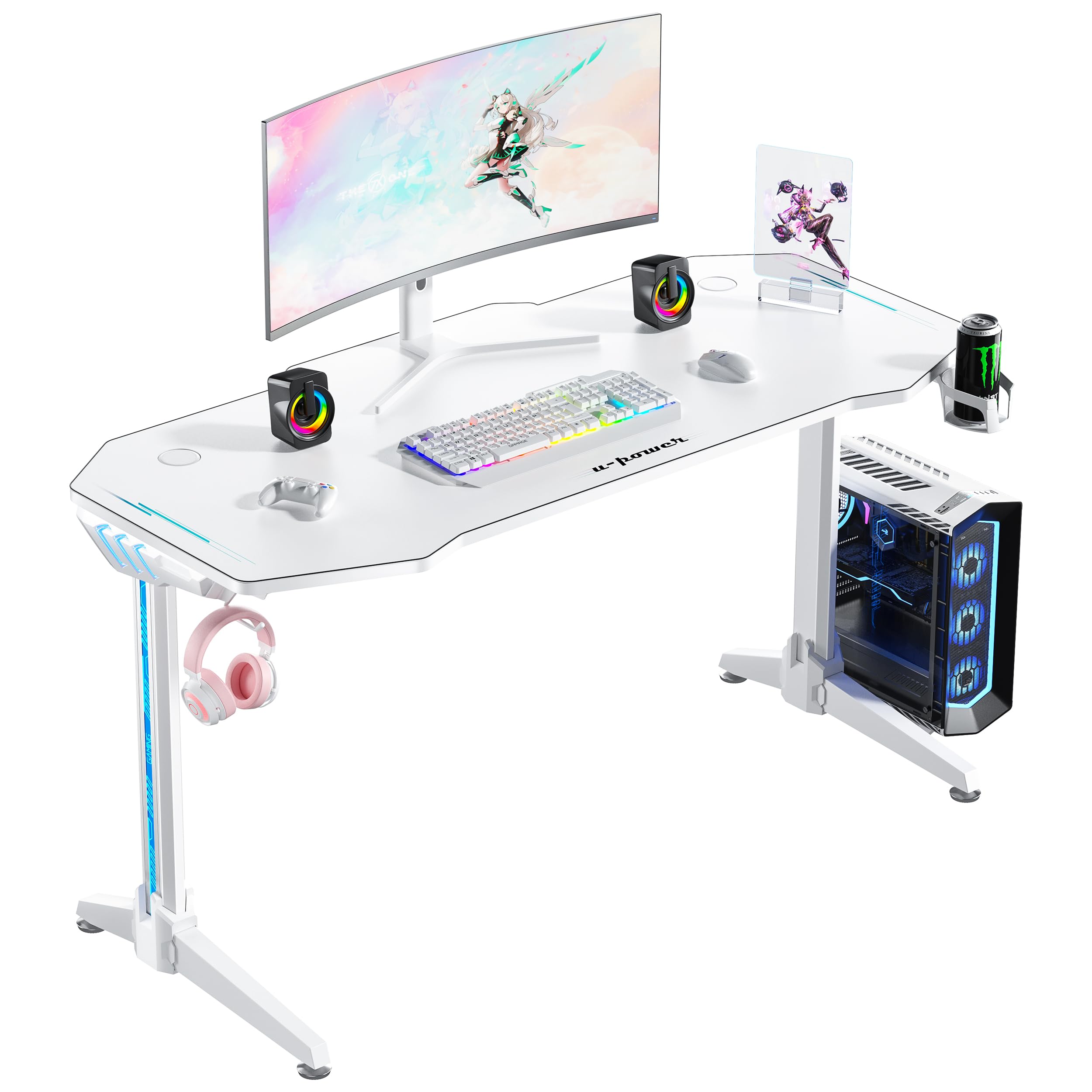 ゲーミングデスク [日本メーカー監修] LED 幅140cm×奥行65cm パソコンデスク PCデスク ホワイト 24966 23,871円