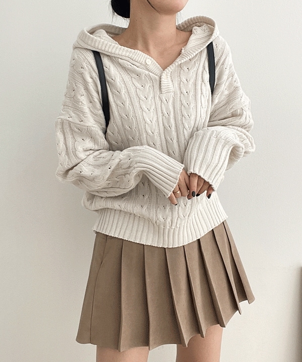 ナチュラル デイリールック！ か弱いフィット ツーボタン ポイント ケーブル パーカー ニット(3color)