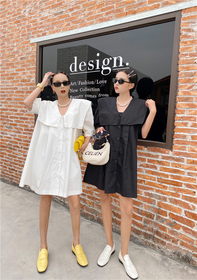 BIGカラー シャツワンピース シャツドレス 半袖 シャツ ワンピース ドレス 膝丈 パフスリーブ レディース カジュアル ウエスタンスタイル モード系 ３カラー a4382