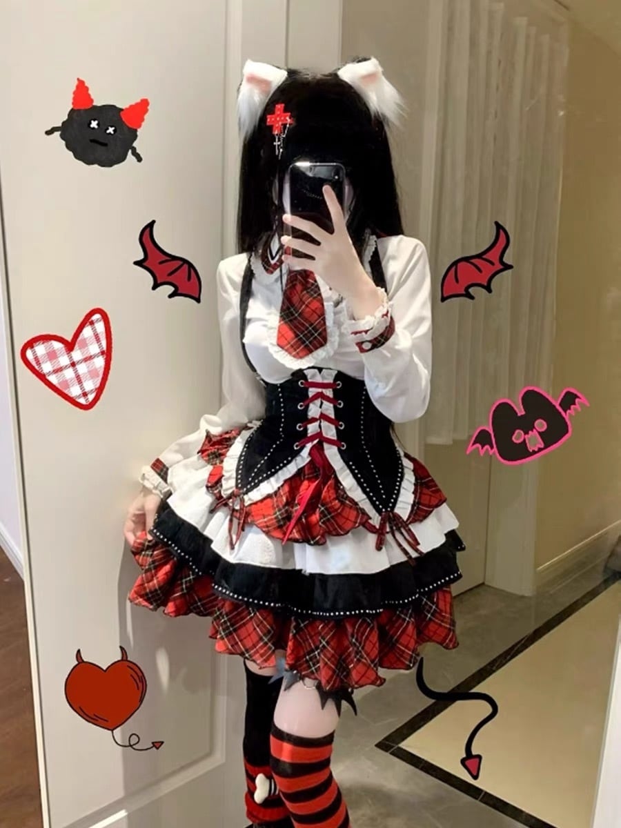 ウエストマーク ハロウィン パフスカート かわいい レトロ感 長袖 ロリータ ブラウス 女の子 ハイウエスト ベスト セット