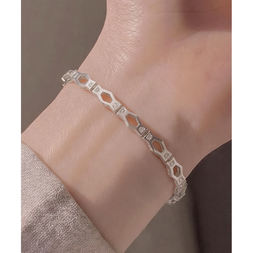 HELENE JEWELRY 925 シルバーヘキサゴンリンクキュービックスタイルシルバーブレスレット