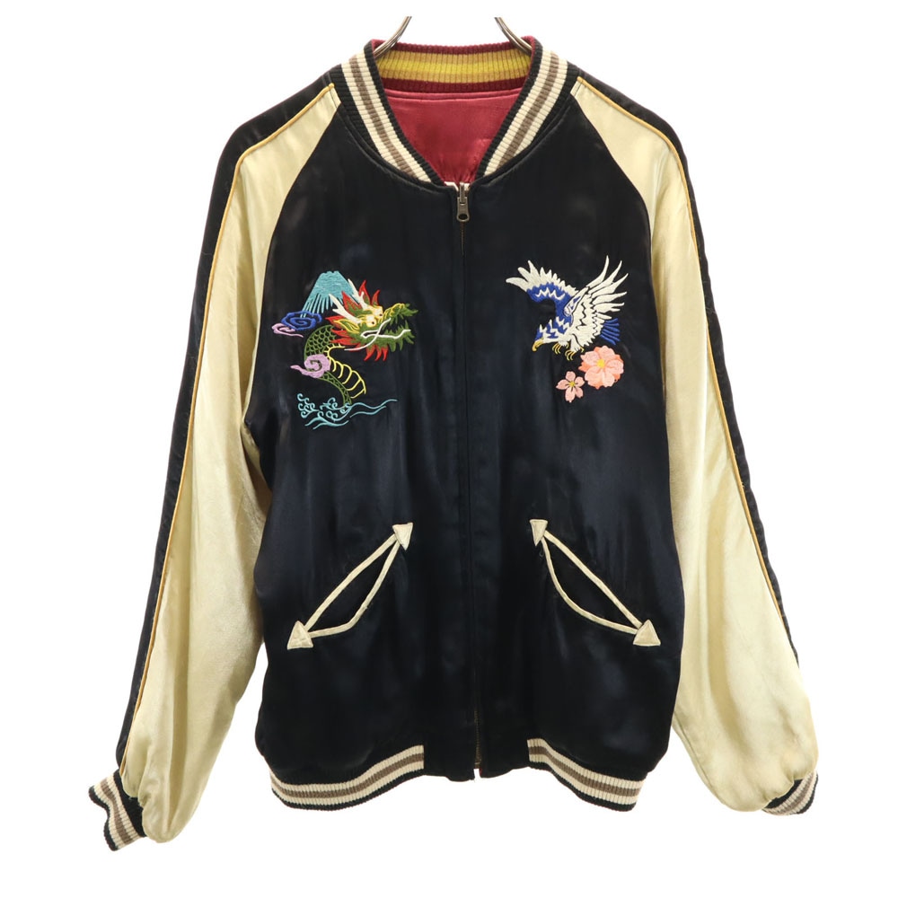 40th記念 マップ刺繍 リバーシブル スカジャン L ブラック 和柄 龍 ドラゴン メンズ