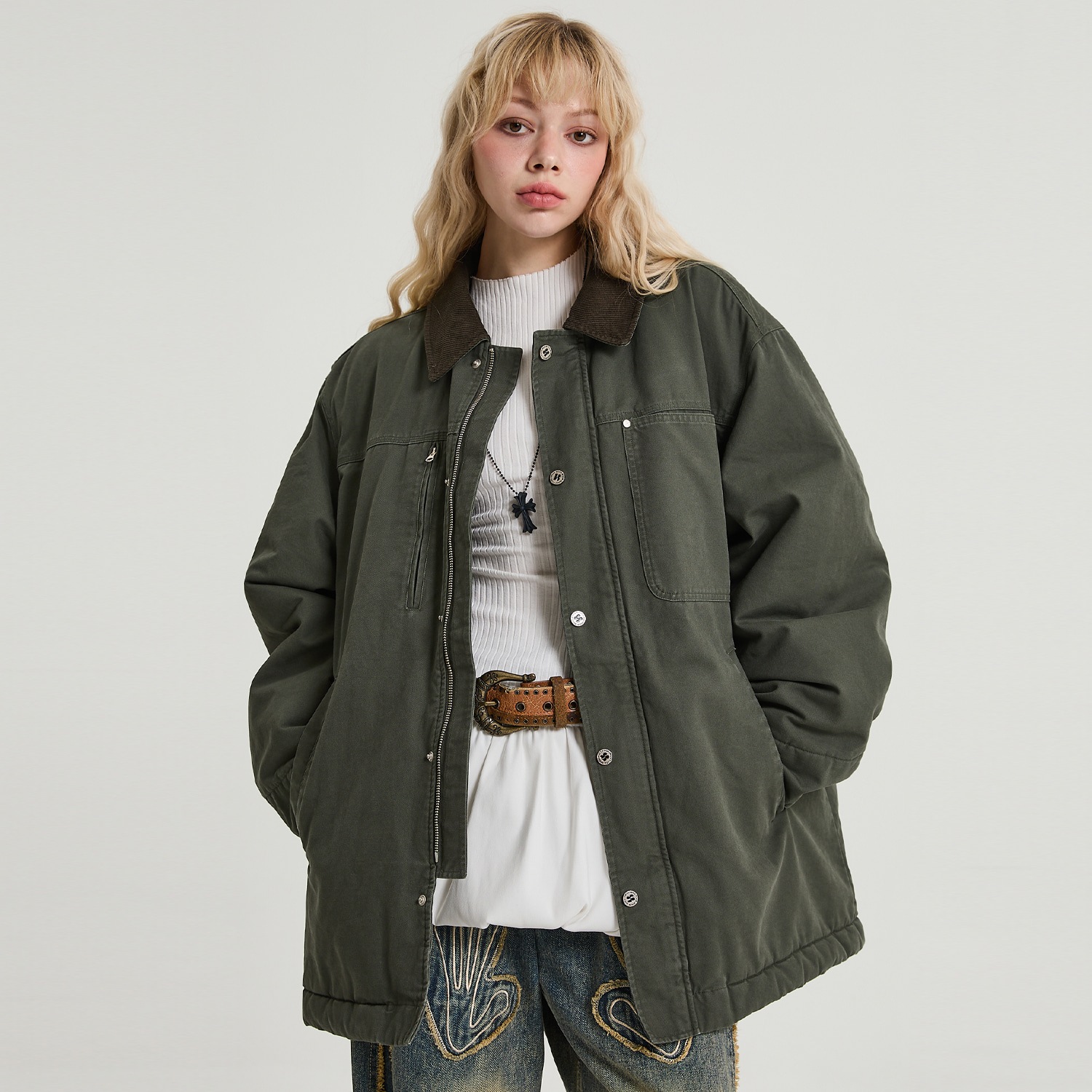 Padded Washing Work Jacket KHAKI