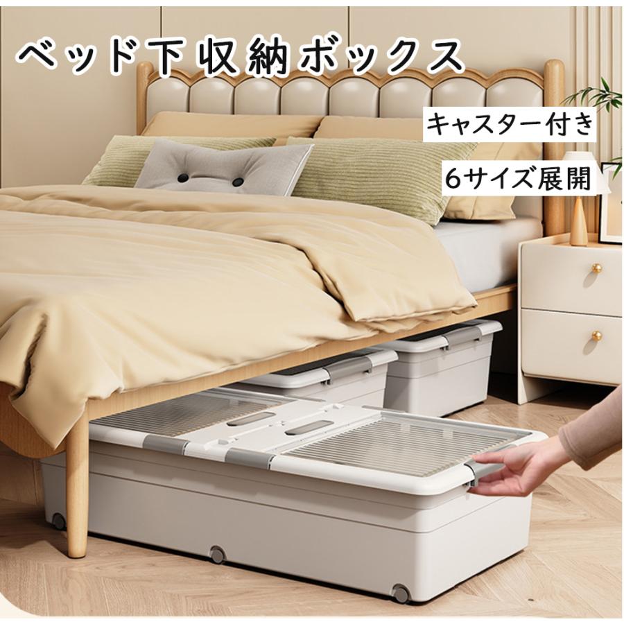 ベッド下収納ボックス 透明蓋付き 引き出し式 キャスター付き 収納ボックス 収納ケース 衣類収納 衣類収納ボックス 省スペース 防塵 防湿 整理整頓 布団収納