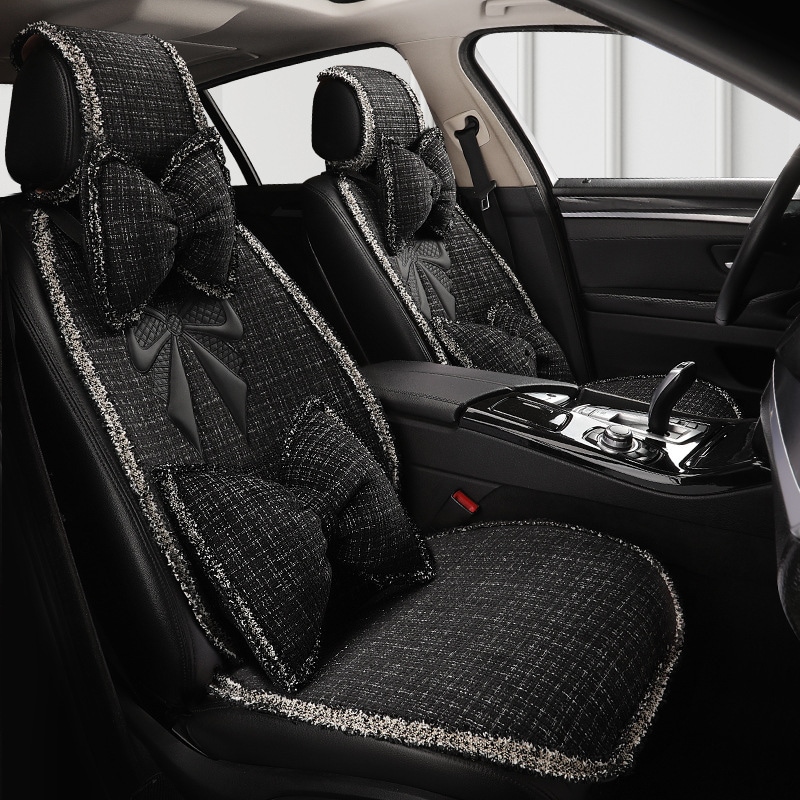 オールシーズン対応のコットンとリネンのカーシートクッションシンプルなメッシュで通気性のあるシングルピースクッションシートクッションに