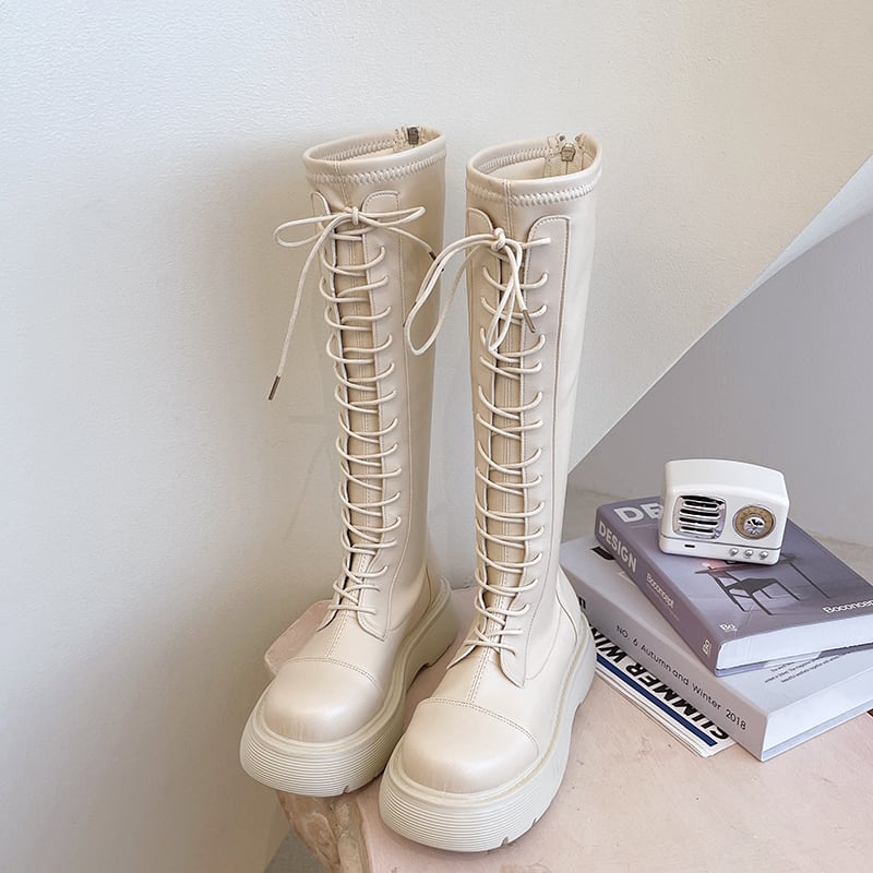 ロングブーツ レースアップ ブーツ l ヒール 5cmヒール 厚底 かわいい 大人可愛い きれいめ シンプル カジュアル 大人 上品 おしゃれ お洒落 かっこいい レトロ ラブリー キュート ラフ