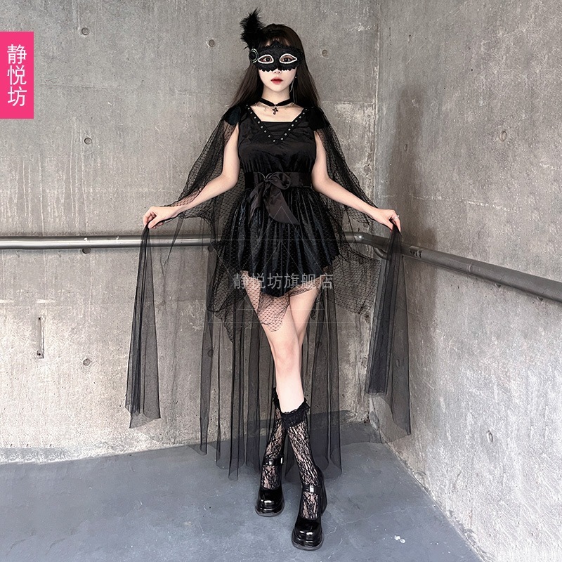 ハロウィン大人用コスチューム 女王コスチューム レディース ホラー 悪魔 ダークシリーズ 女性魔女ショール 吸血鬼ドレス