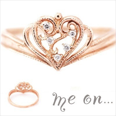 me on...お洒落なアンティークデザイン Crown heart K10ピンクゴールドダイヤモンドリング お届けまで２３週間程度 温かみのあるピンクゴールドにダイヤモンドの透明感
