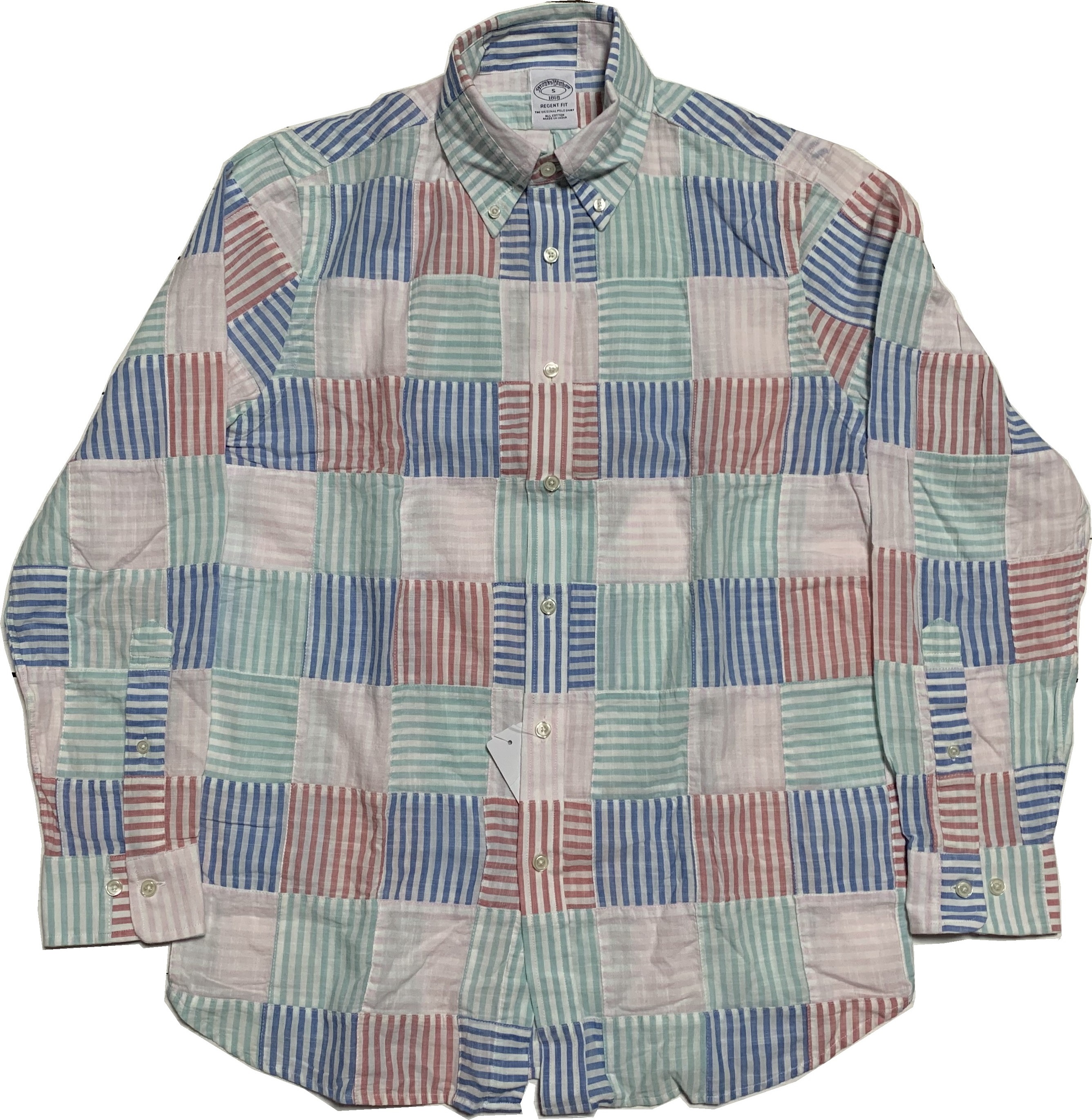 長袖 ワンポイント ボタンダウンシャツ パッチワーク ストライプ メンズ Brooks Brothers BB2-076