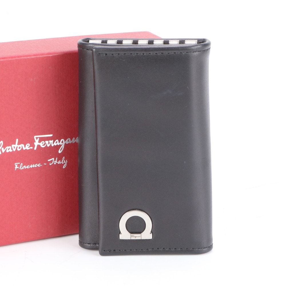 極美品 ガンチーニ シルバー 金具 レザー キーケース 4連 6連 キーリング メンズ レディース ECE CK1-5 中古