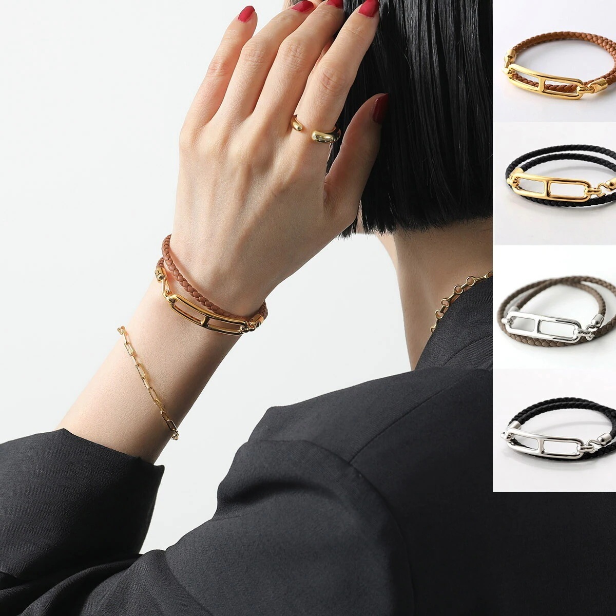 HERMES エルメス ブレスレット ROULISDOUBLE ルリ ダブル ドゥブルトゥール H071727FP H071727FO レディース スイフト レザー 2連 カラー7色