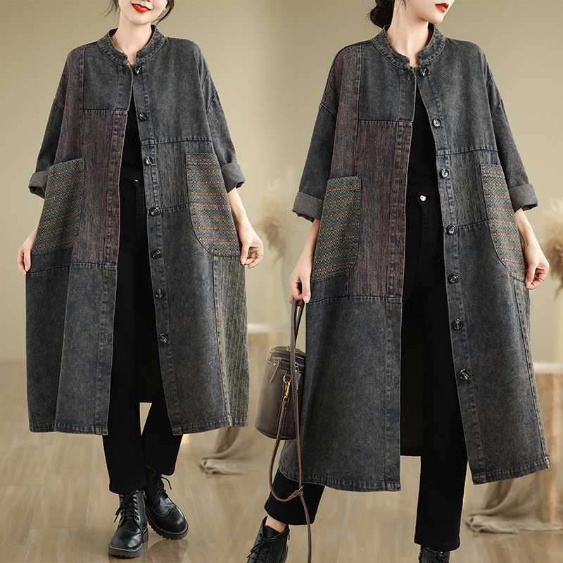 「ファットガール」 2024秋新品 ロングデニムコート レトロ ロングコート 大きいサイズ 体型カバー レディース トレンチコート アウター メガ割30%までに制限