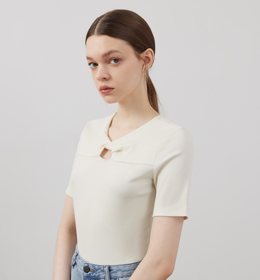 トップス モテアイテム Tシャツ カットソー 半袖 スリム タイト リブニット 可愛い きれいめ 上品 おしゃれ かっこいい 可愛い ラブリー キュート ガーリー クール モード系 セクシー