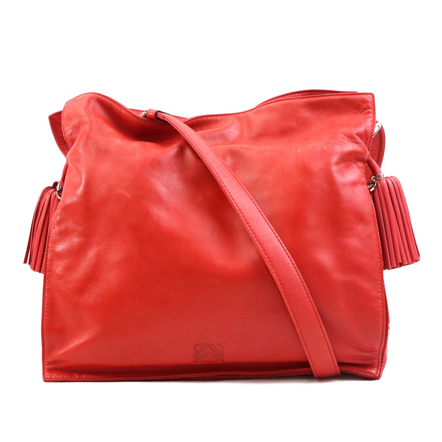 ロエベ LOEWE 斜め掛けショルダーバッグ フラメンコ レザー レッド シルバー レディース e60711a