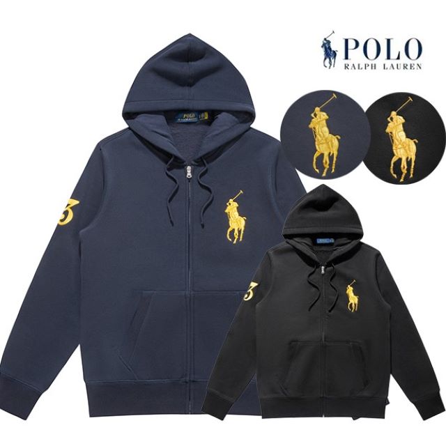 本物保証 ラルフ メンズ 裏起毛（裏フリース地） フルジップ フーデッド パーカー スウェット ビッグポニー ＆ No.3 ししゅう 2カラー展開