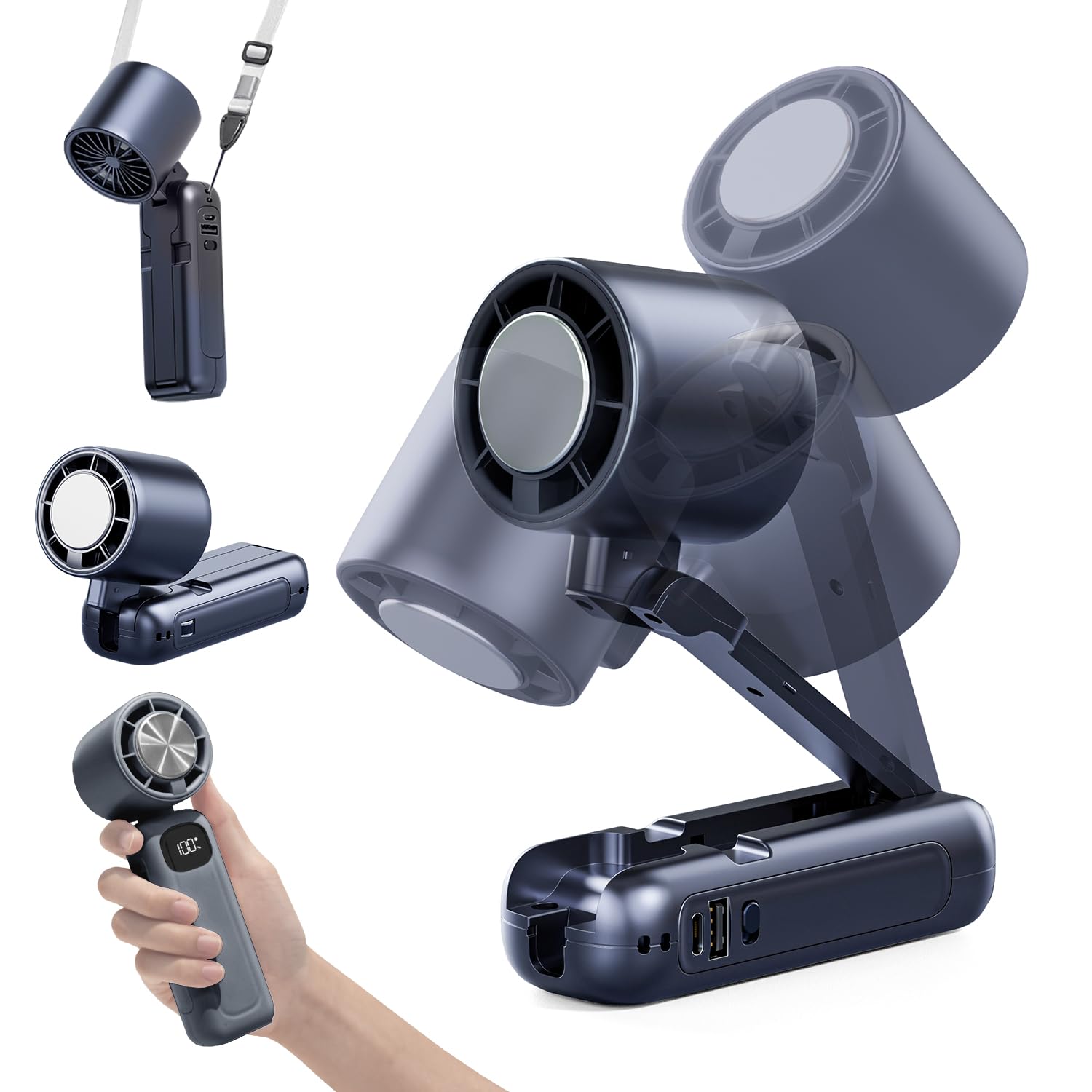 Finect ハンディファン 冷却プレート 冷感プレート 扇風機 ハンディ 強力 静音 ハンディ せんぷうき 首掛 6000mAh大容量 長時間稼働 軽量 手持ち扇風機 100段階調節 折り畳み 卓上