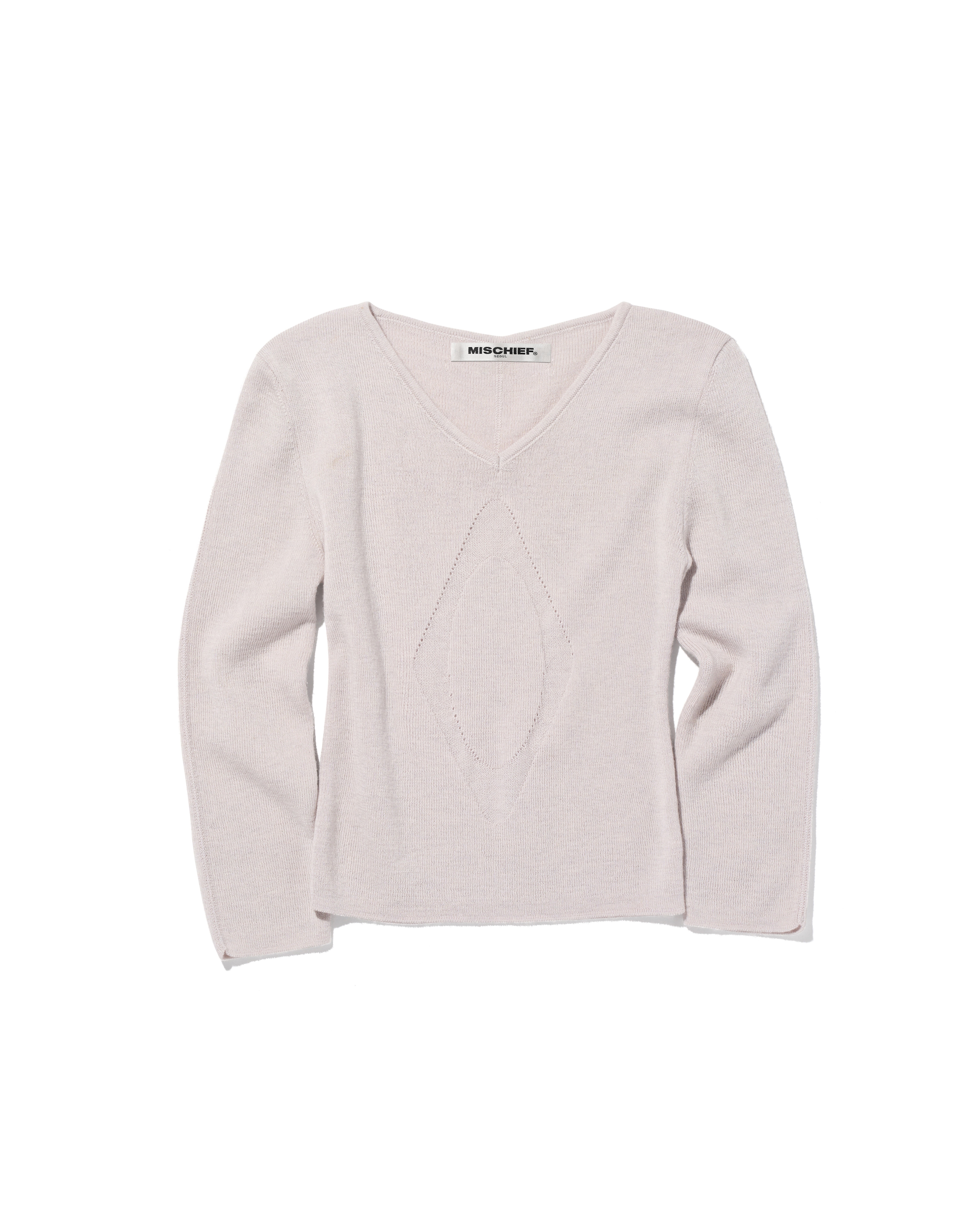 【MISCHIEF】 V-NECK 3-QUARTER KNIT TOP : LIGHT PINK GREY