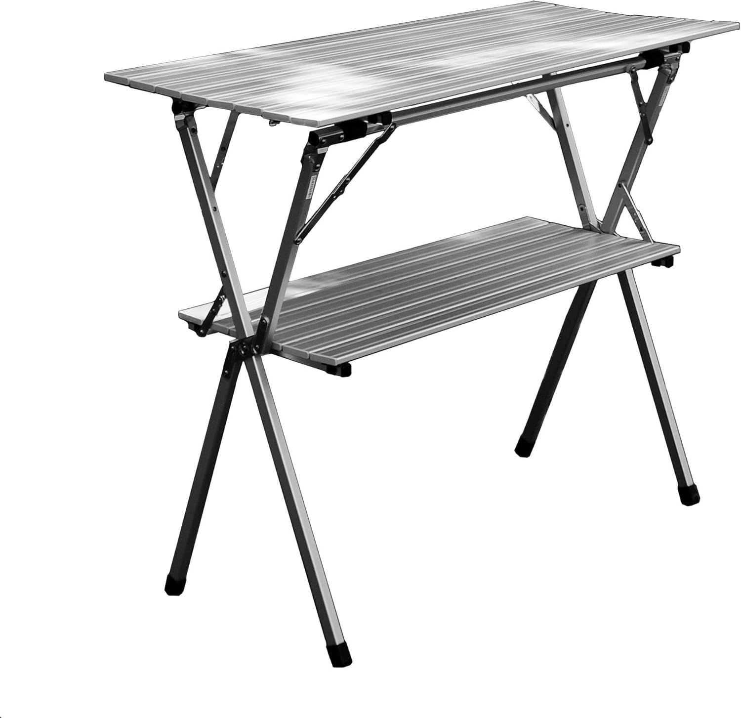 オンウェー イージーハイテーブル OW-1045 二段棚が便利なキッチンテーブル 「物置 ラック」 収納バッグ付 折り畳み キャンプ 折りたたみ コンパクト 軽量