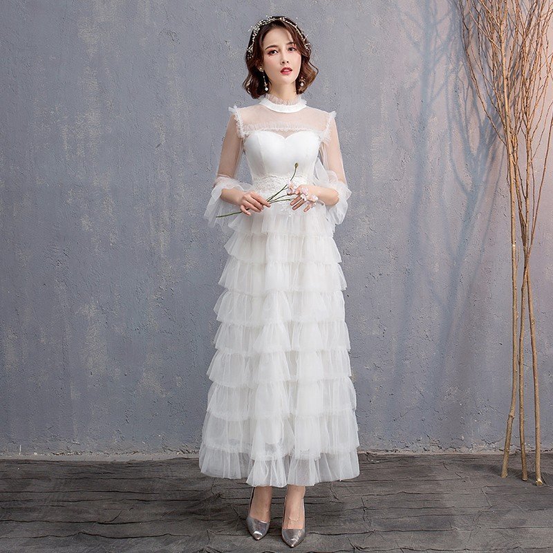 長袖 ミニ丈ドレス ウェディグドレス 二次会 花嫁 パーティドレス 結婚式 白 ワンピース 演奏会 8,436円