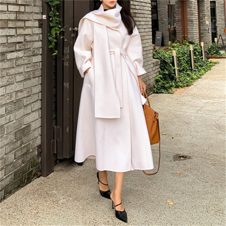 韓国ファッション スカーフ 大人気 コート 怠惰な風 ゆったりする ギャザリング ロング あったか ファーコート トレンチコート