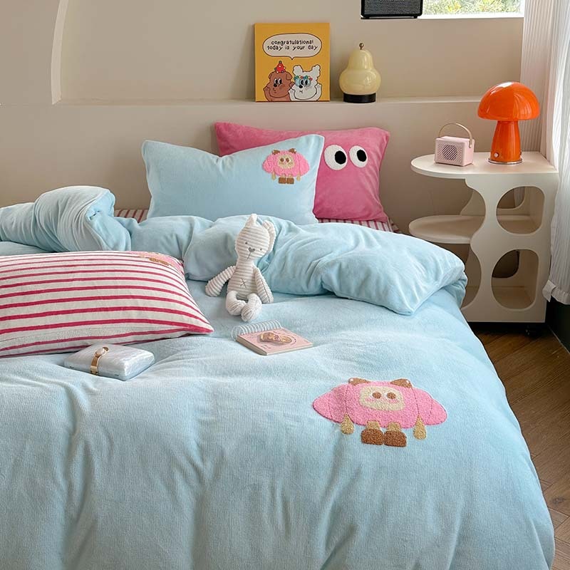 2023新型高坪量牛乳ベルベットドーパミン縞タオル刺繍4点セット1.2mシーツタイプ3点セット