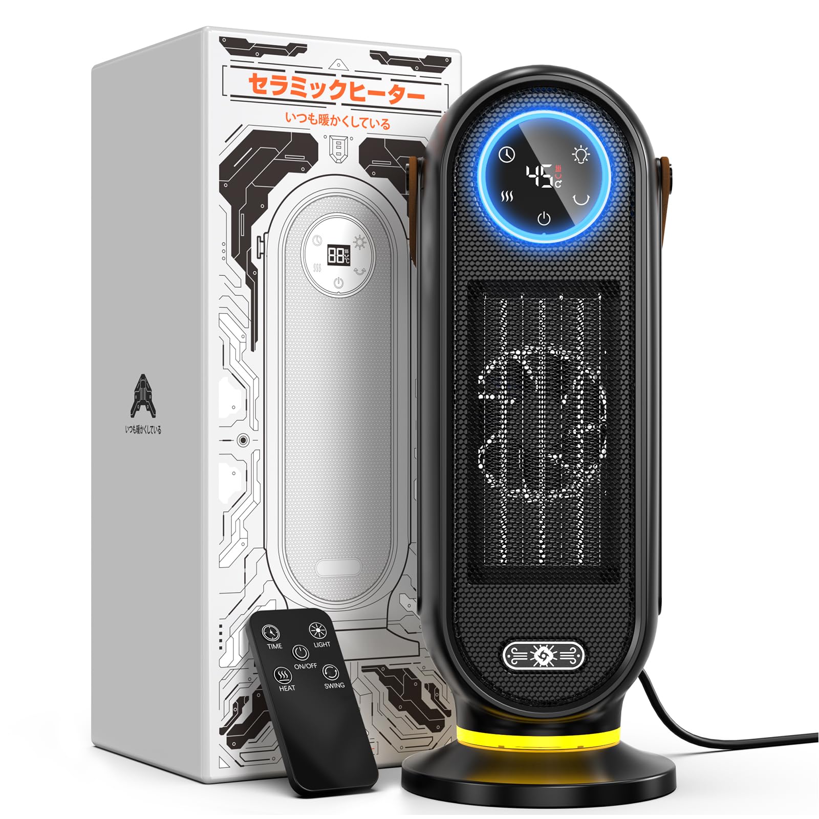 Yokepro セラミックヒーター【2024冬新型＆大面積速暖】ファンヒーター ヒーター 自動首振り 3段階温度調整 省エネ 暖房器具 タイマー機能 雰囲気ランプ LED表示 低騒音 ファンヒーター電