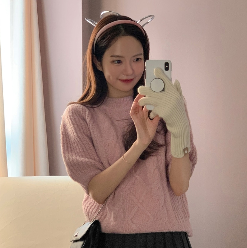 半袖ケーブル編みウールニット 韓国人気 全4色 5,185円