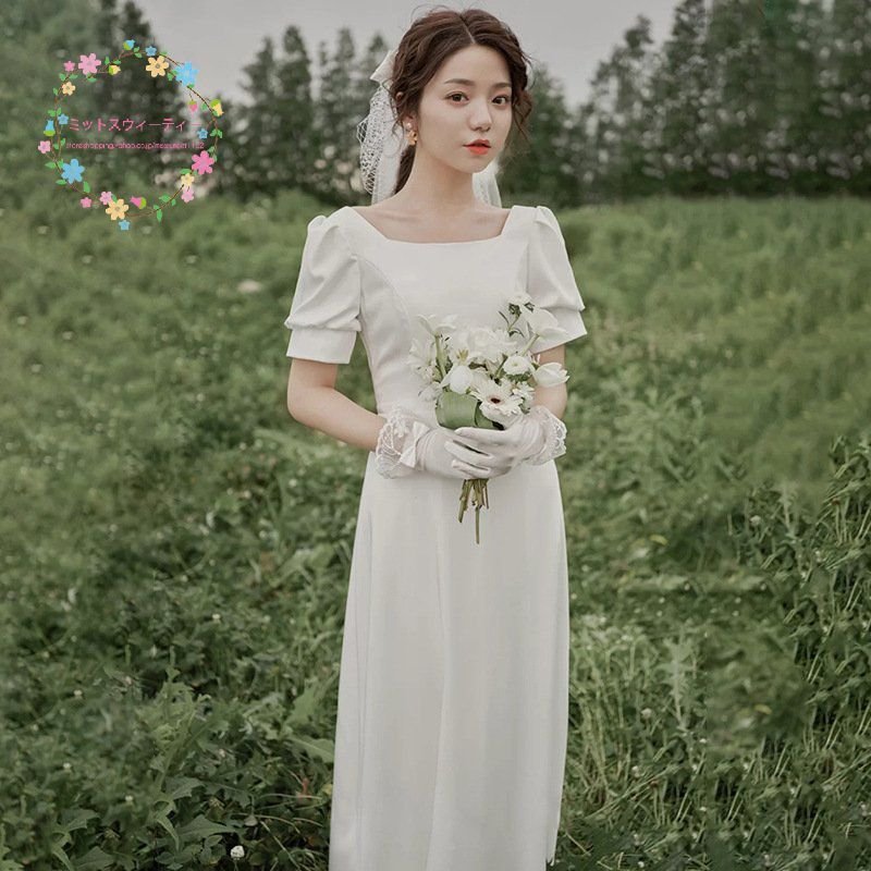 半袖 二次会 ウェディングドレス 安い 白 結婚式 フォーマル 演奏会 ロング パーティードレス披露