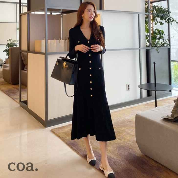 ニット ワンピース タイトワンピース 長袖 レディース シンプル 無地 ミモレ丈 ロング丈 プリーツ スカート マーメイド ニットワンピース 着痩せ インポート セクシー 大人 カジュアル エレガント