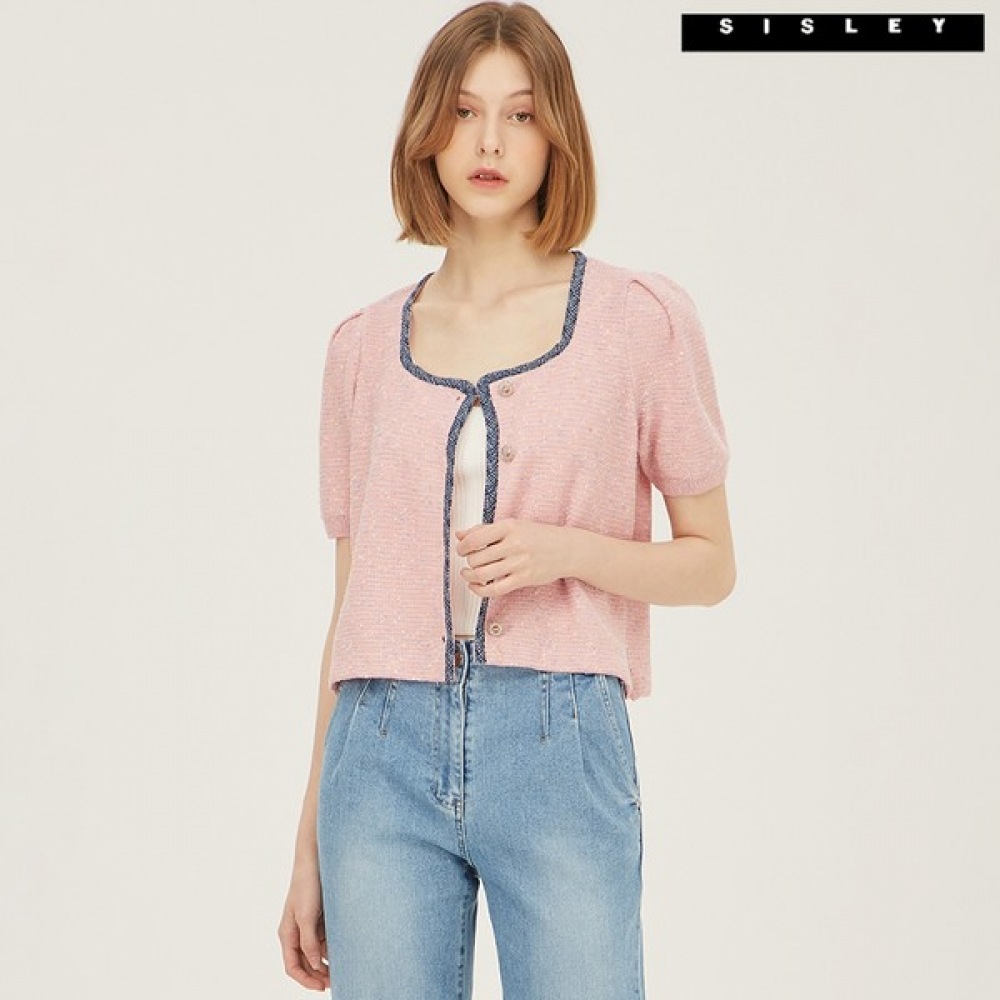 (シスレー) シスレーツイード半袖カラーカーディガン SAKCC9331_PK