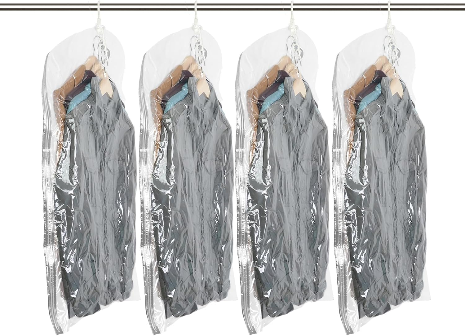 衣類圧縮袋 吊るせるタイプ 4枚入 大容量 掃除機対応 繰り返し利用可能 105x70cm 透明