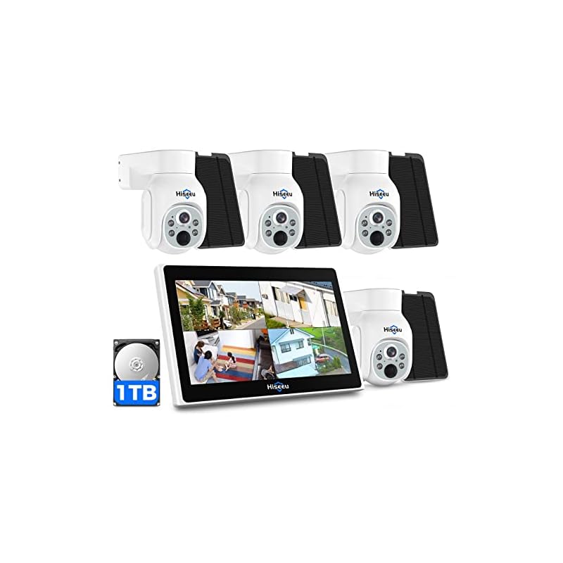 【400万画素電源不要】Hiseeu ソーラーパネルカメラ セット 10インチLCD液晶モニタ一体型NVR 8000mAh 遠隔監視 防水等級ip66 AI動体検知 屋内/屋外 セキュリティ 防犯カ