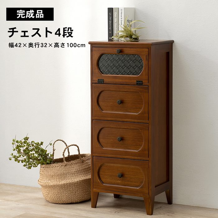 木製ガラス扉収納棚 花柄