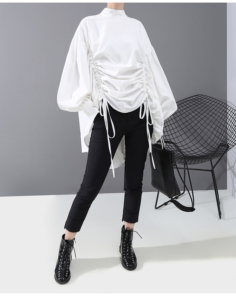 トップスチュニックデザイン性のある婦人服秋のフレンチシックなシャツロープ引きゆったりスタンドカラー長袖シャツ女 長袖ブラウス 5,763円