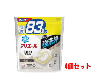 【4個セット】P&G アリエール ジェルボール 4D 微香タイプ つめかえ用 メガジャンボサイズ 83個
