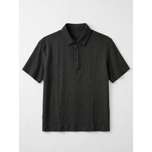 メンズ 夏 ルーズフィット クリーズ プリーツ生地 冷感 スパン 涼しい 半袖 カラー Tシャツ 3色_JK