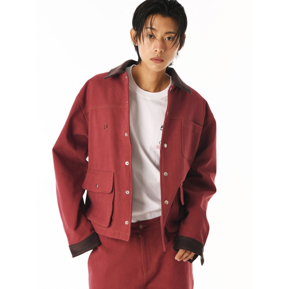 PIECEMAKER コーデュロイポイントコットンワークジャケット (バーガンディー)