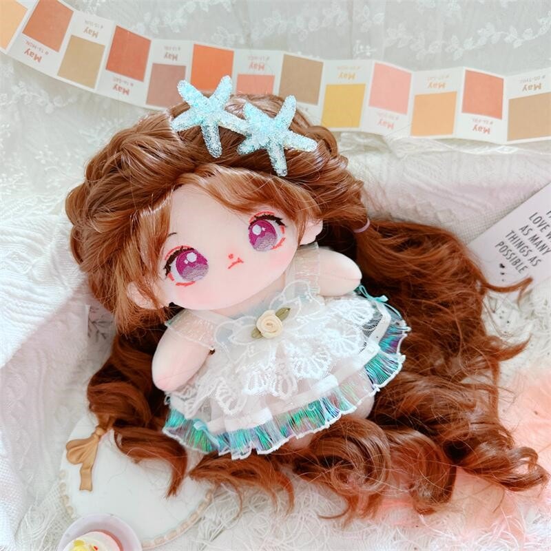 20cm コットンドール素体 ウェーブカール ブラウン耐熱糸 ボサボサヘア骨組み入り