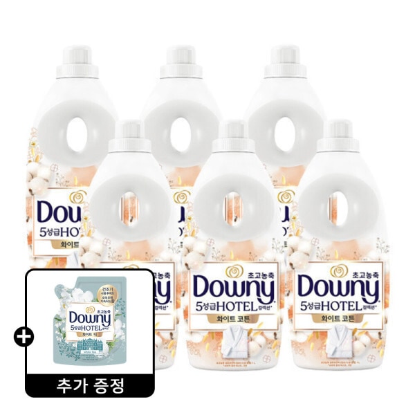 다우니 호텔컬렉션 섬유유연제 화이트 코튼 1L 6개 +다우니 화이트티 200mL 1개 증정