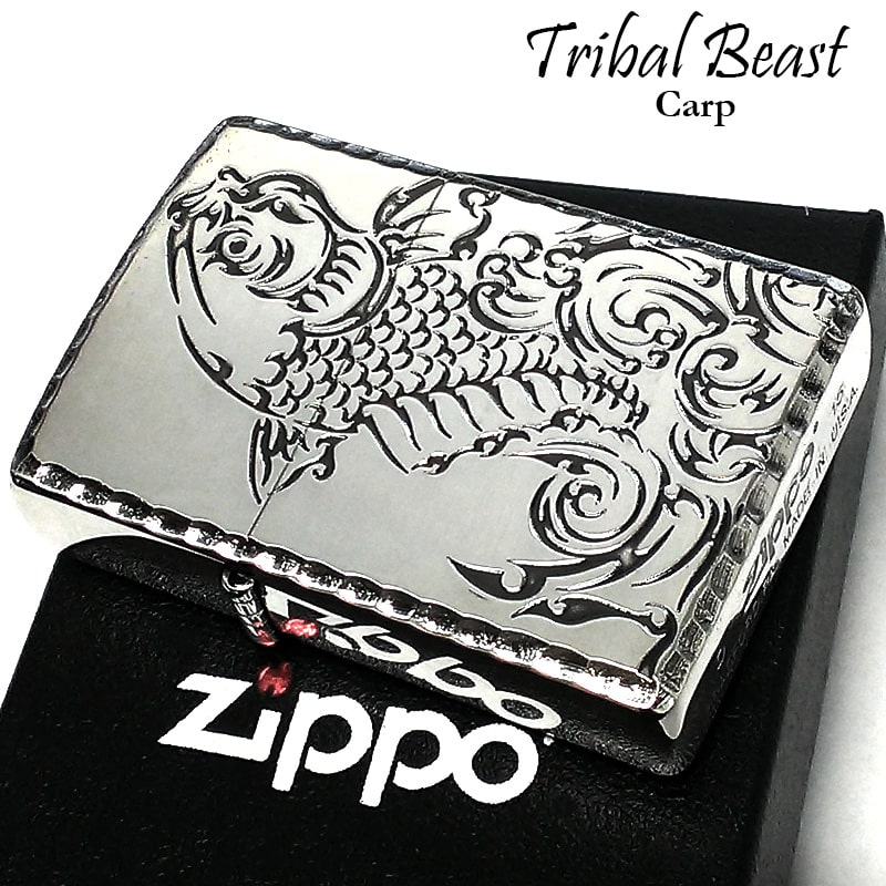 ZIPPO ライター トライバルビースト ジッポ 鯉 アンティーク シルバー 和柄 銀燻し仕上げ リューター加工 昇鯉 かっこいい 両面加工 彫刻 おしゃれ メンズ プレゼント ギフト 6,142円