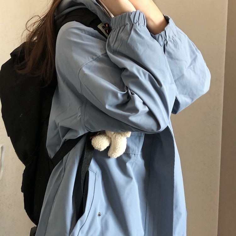 BIGシルエット Y2K アウター ブルゾン ジャケット シャンパー ミディアム丈 長袖 スタンドカラー フード付き ファスナー 前開き 羽織り ポリエステル カジュアル レトロ ラフ