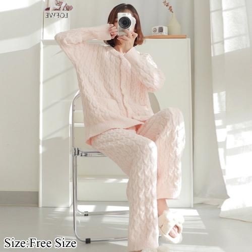 【グラシア】 ルームウェア モコモコ パジャマ 部屋着 可愛い しっかり 安心感 ピンク フリーサイズ