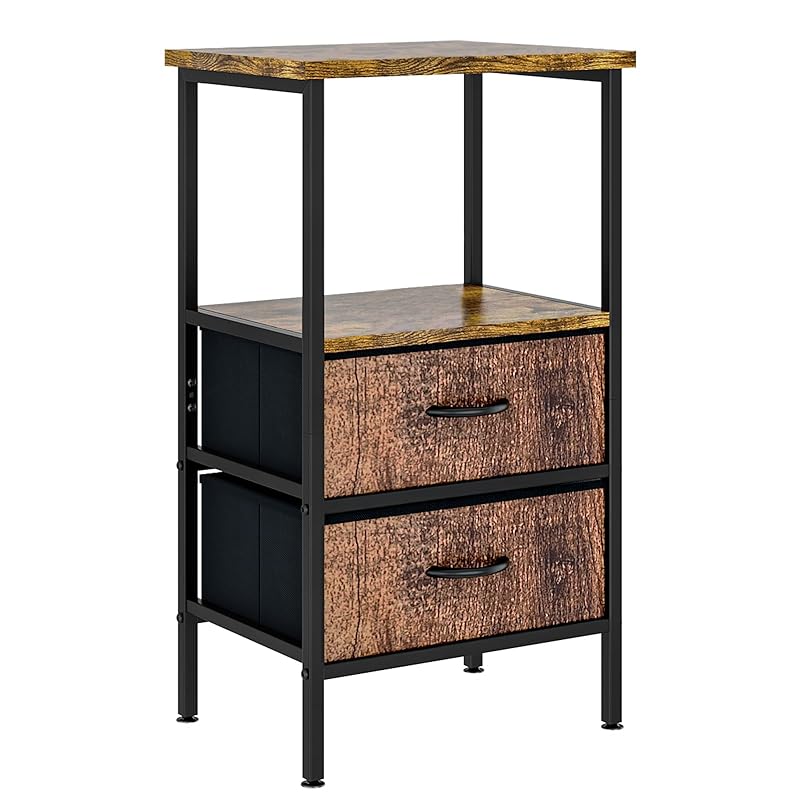 Huaniun サイドテーブル 引き出し付き ミニテーブル ベッドテーブル ナイトテーブル コーヒーテーブル 木目調 棚付き おしゃれ 収納棚 幅38奥行28高さ75cm (ブラウン)